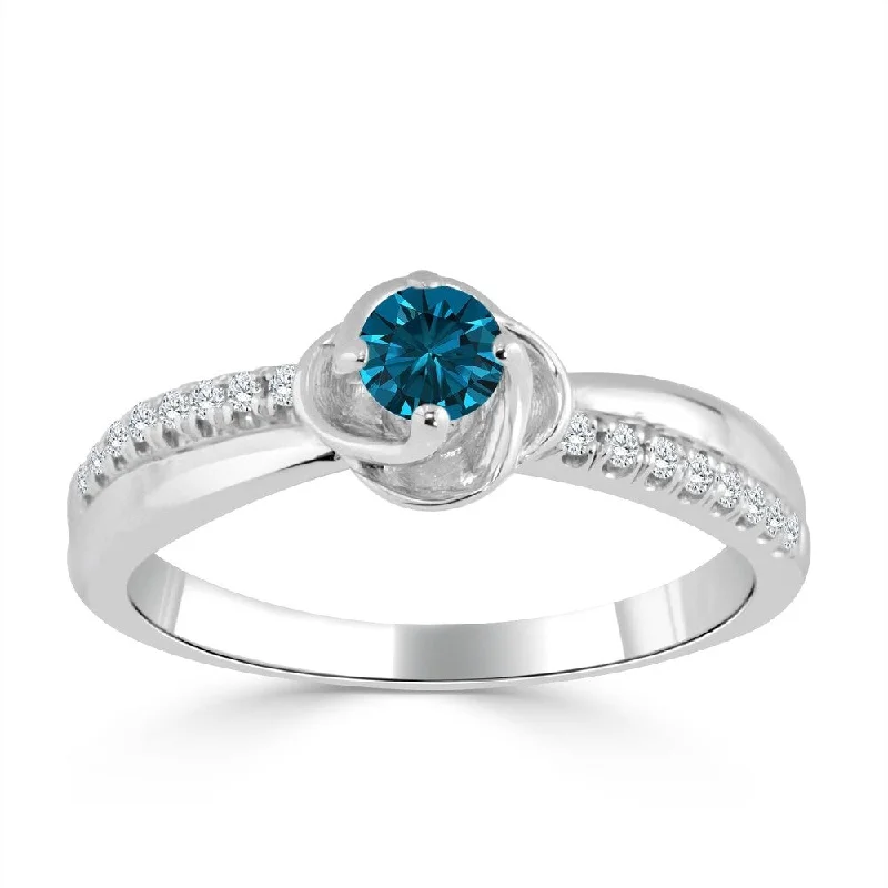 Engagement Rings with Hidden Halo Settings for Extra SparkleAuriya Petite 1/3ctw Blue Diamond Engagement Ring 14k Gold