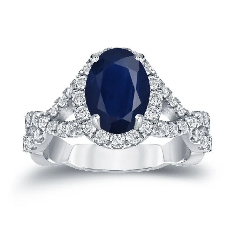 Affordable Engagement Rings with High - Quality Simulated DiamondsAuriya Platinum 1 1/2ct Blue Sapphire Oval Halo Diamond Engagement Ring 3/5ctw