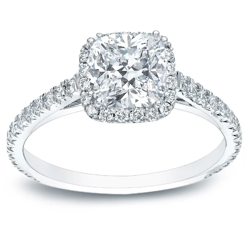 Affordable Engagement Rings with High - Quality Simulated DiamondsAuriya Platinum 1 1/2ct TDW Certified Cushion-Cut Diamond Halo Engagement Ring Certified (H-I, SI1-SI2)