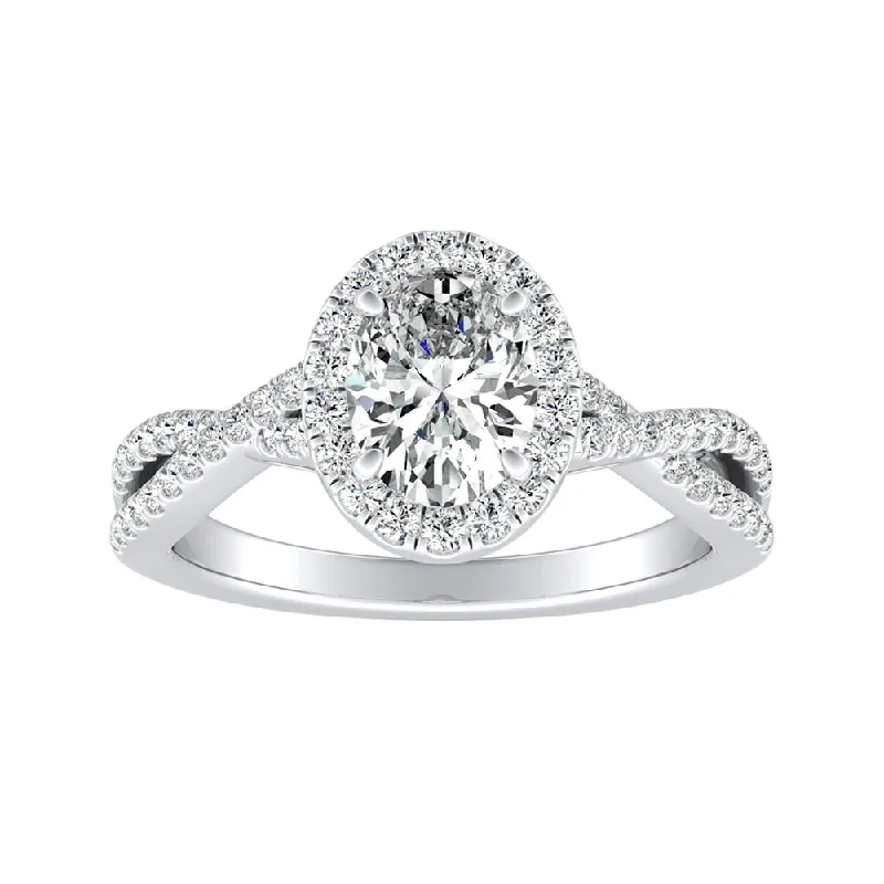 Affordable Engagement Rings with High - Quality Simulated DiamondsAuriya Platinum 1 1/3ctw Twisted Oval-cut Halo Diamond Engagement Ring (H-I, SI1-SI2)