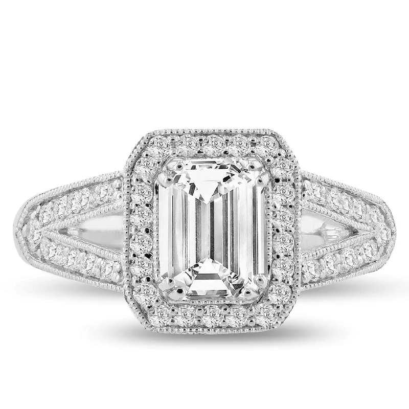 Minimalist Engagement Rings for a Simple and Elegant LookAuriya Platinum 1 1/3ctw Vintage Emerald-cut Halo Diamond Engagement Ring (F, VS1)