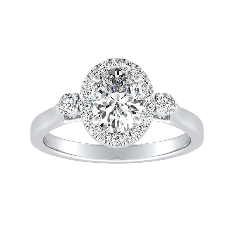 Engagement Rings with Hidden Halo Settings for Extra SparkleAuriya Platinum 3-stone Halo Oval Diamond Engagement Ring 3/4ctw (I-J, I1-I2)