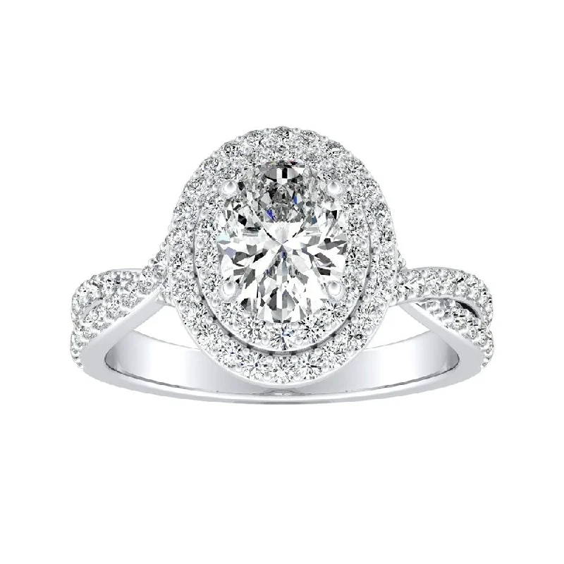 Affordable Engagement Rings with High - Quality Simulated DiamondsAuriya Platinum Oval-cut Double Halo Diamond Engagement Ring 9/10cttw (H-I, SI1-SI2)