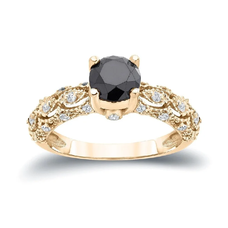 Affordable Engagement Rings with High - Quality Simulated DiamondsAuriya Unique Vintage 1 1/4ctw Black Diamond Engagement Ring 14k Gold