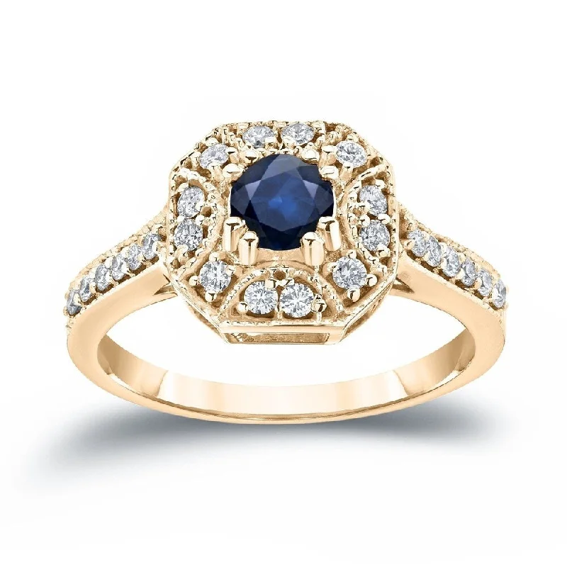 Art Deco Engagement Rings with Geometric PatternsRose Gold Engagement Rings for a Romantic TouchAuriya Vintage 1/2ct Blue Sapphire and 1/4ct TDW Diamond Halo Engagement Ring 14k Gold