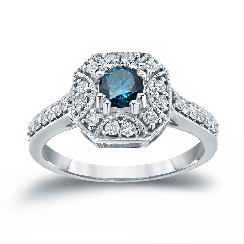 Affordable Engagement Rings with High - Quality Simulated DiamondsAuriya Vintage Blue Diamond Halo Engagement Ring 3/4ct TW 14k Gold (H-I, I1-I2)