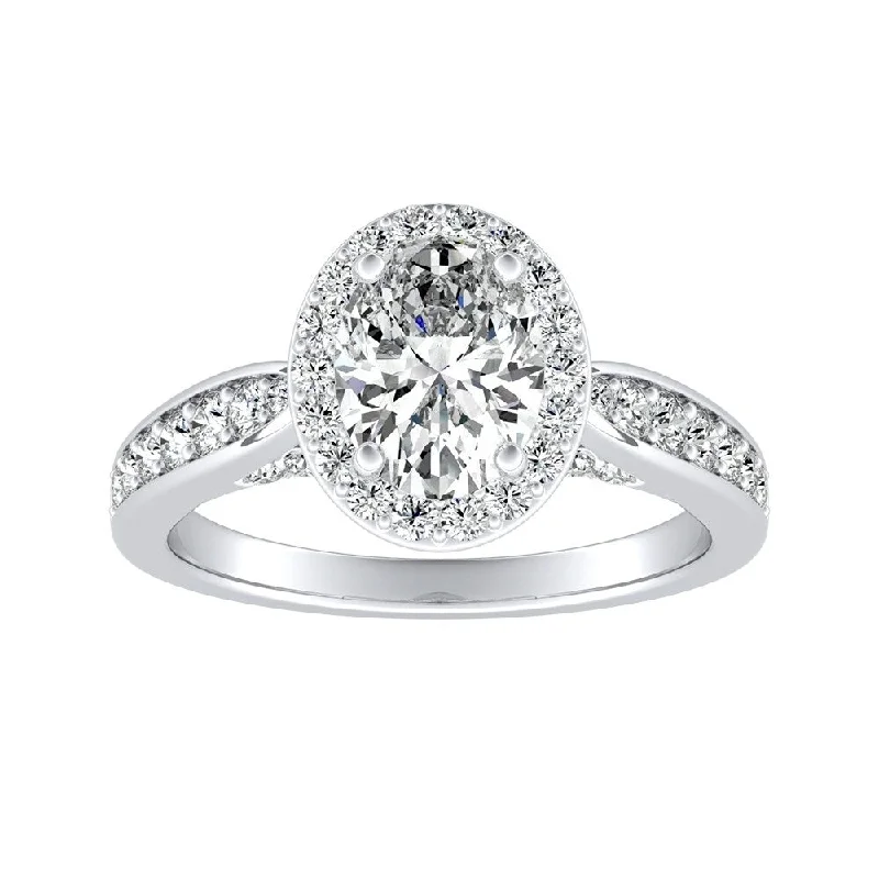 Affordable Engagement Rings with High - Quality Simulated DiamondsModern Oval-cut Halo Diamond Engagement Ring 1cttw 14k Gold by Auriya