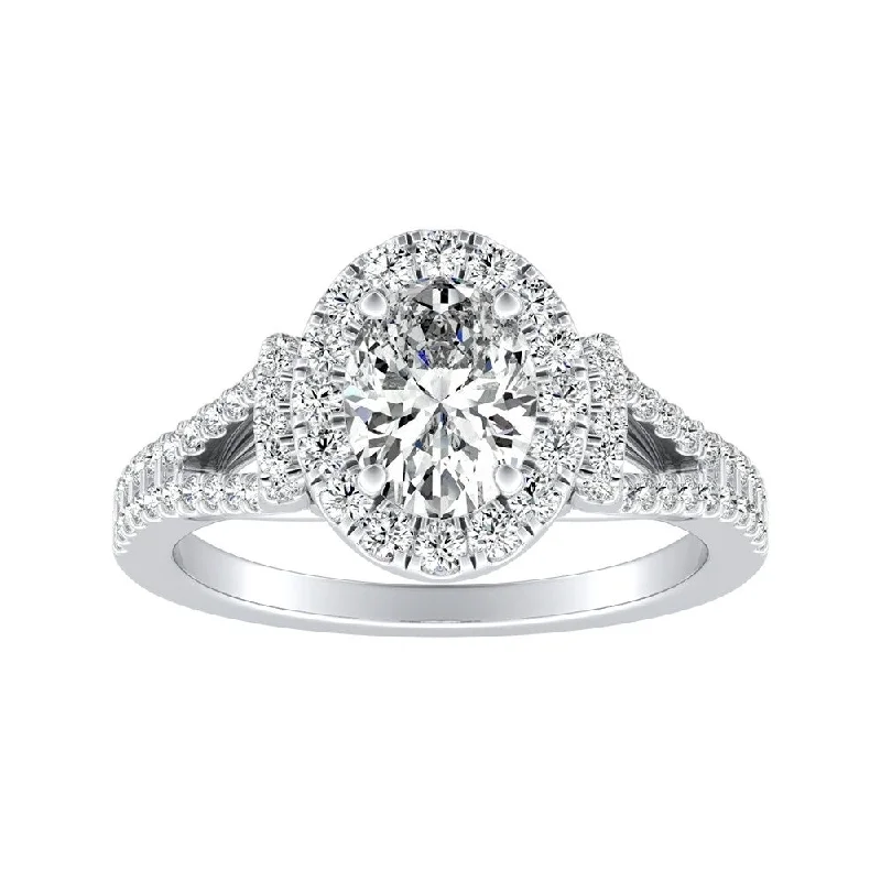 Affordable Engagement Rings with High - Quality Simulated DiamondsModern Split-shank Oval Diamond Engagement Ring 1 1/3cttw 14k Gold by Auriya