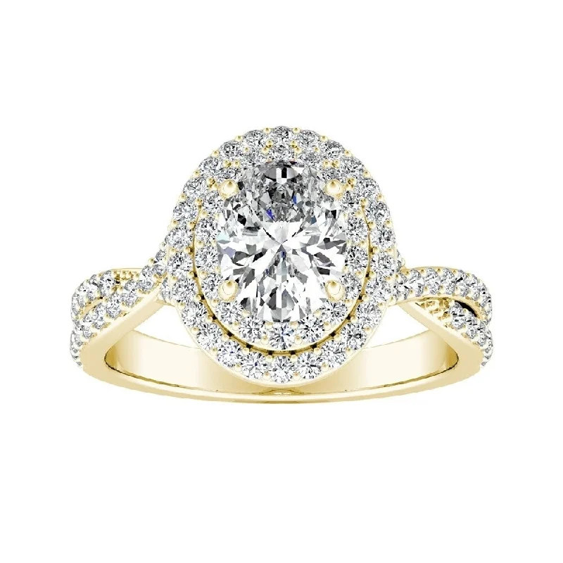 Affordable Engagement Rings with High - Quality Simulated DiamondsOval-cut Double Halo Diamond Engagement Ring 3/4cttw 18k Gold by Auriya (I-J, I1-I2)