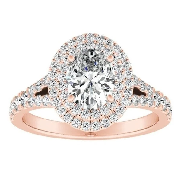 Affordable Engagement Rings with High - Quality Simulated DiamondsOval Shape Halo Diamond Engagement Ring 3/4ctw 14k Gold by Auriya (I-J, I1-I2)