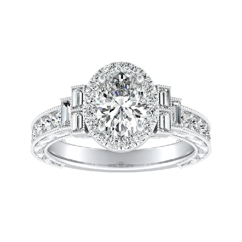 Affordable Engagement Rings with High - Quality Simulated DiamondsVintage Art Deco Oval-cut Halo Diamond Ring 1 9/10cttw 14k Gold by Auriya (H-I, SI1-SI2)