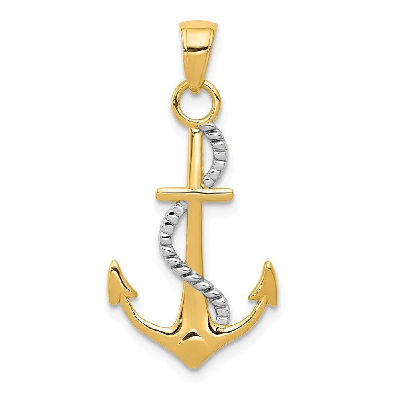 Charm Pendants with Multiple Small Decorative Elements14k Two Tone Gold Anchor with Rope Pendant, 16 x 32mm