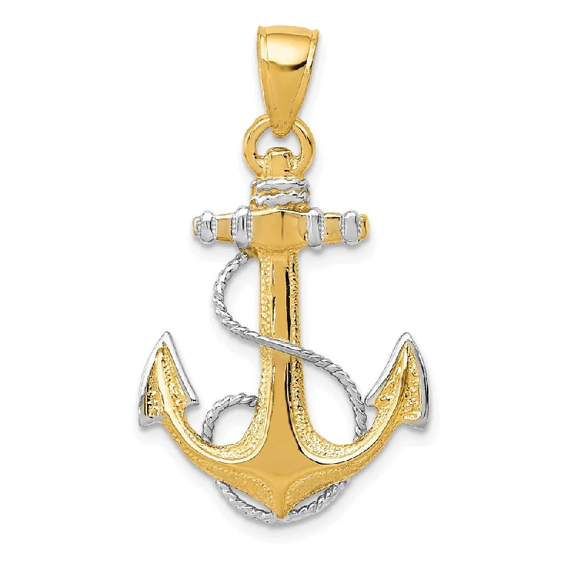 Charm Pendants with Multiple Small Decorative Elements14k Two Tone Gold Anchor with Rope Pendant