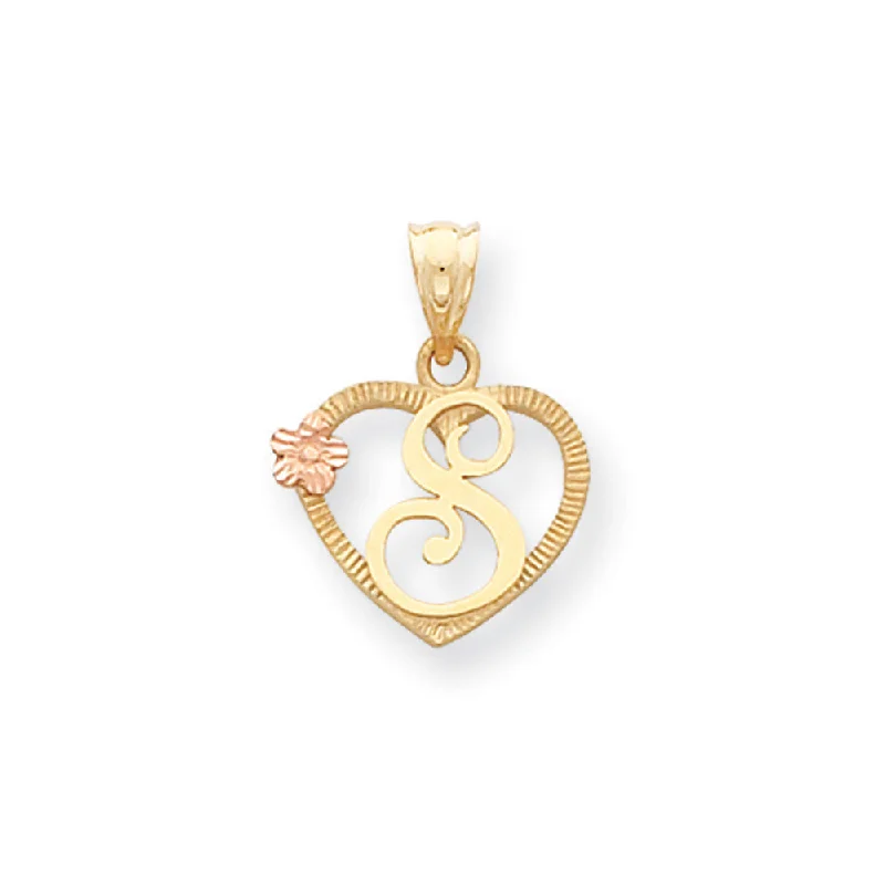 Religious Pendants with Cross or Star of David Designs14k Two Tone Gold Grace Collection 15mm Heart Initial S Pendant