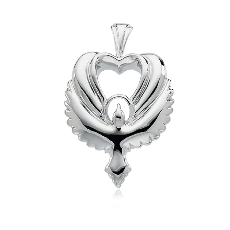 Charm Pendants with Multiple Small Decorative Elements14k White Gold Dove Heart Pendant