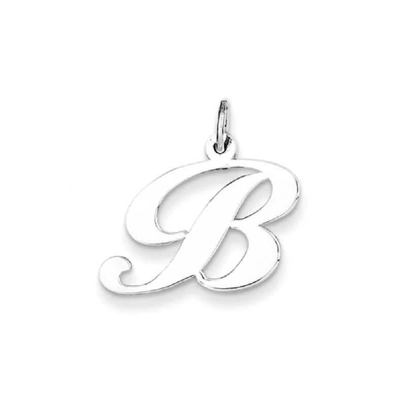 Religious Pendants with Cross or Star of David Designs14k White Gold, Ella Collection Medium Fancy Script Initial B Pendant