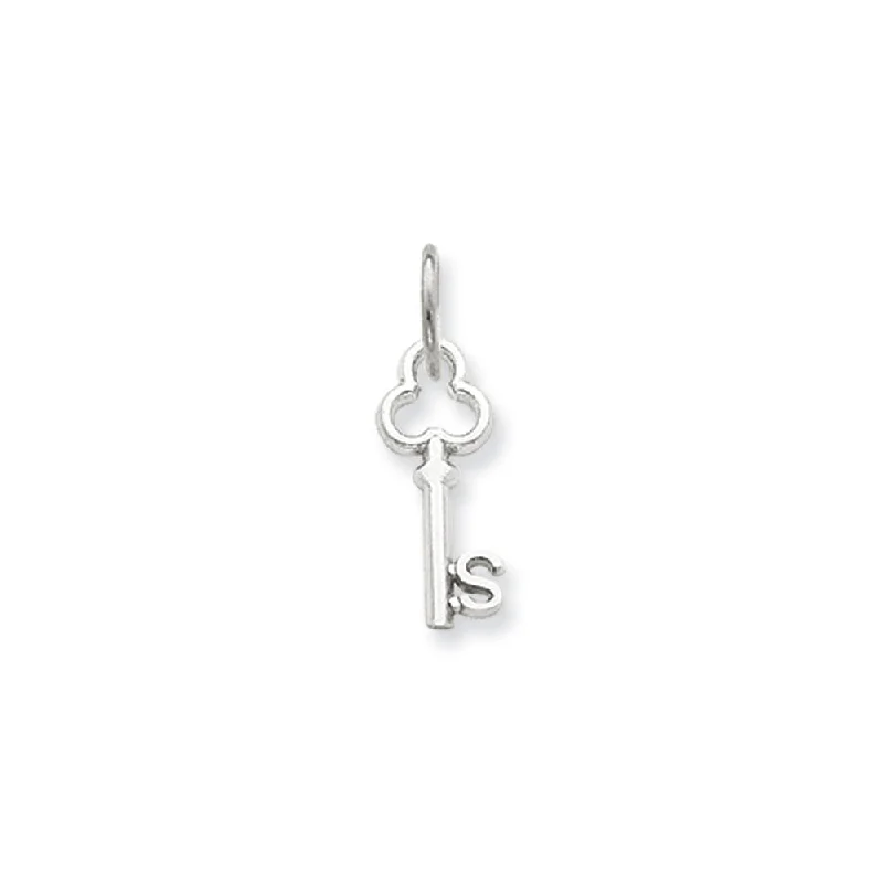 Charm Pendants with Multiple Small Decorative Elements14k White Gold, Hannah Collection, Mini Initial S Shamrock Key Charm