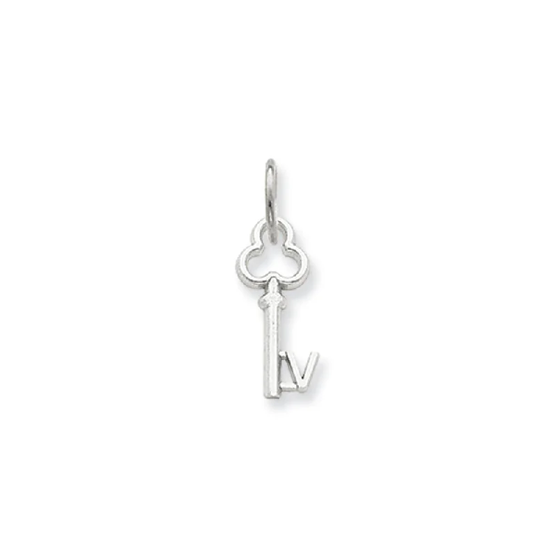 Initial Letter Pendants for a Personalized Touch14k White Gold, Hannah Collection, Mini Initial V Shamrock Key Charm