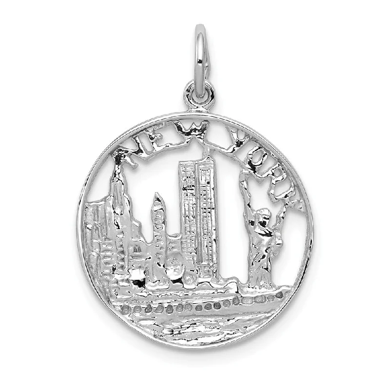 Gemstone - Encrusted Pendants with a Sparkling Centerpiece14k White Gold New York Circle Charm, 18mm