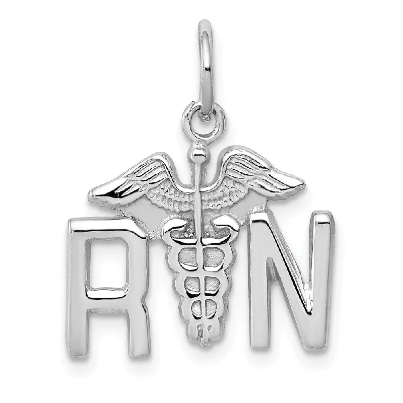 Gemstone - Encrusted Pendants with a Sparkling Centerpiece14k White Gold Registered Nurse Charm/ Pendant