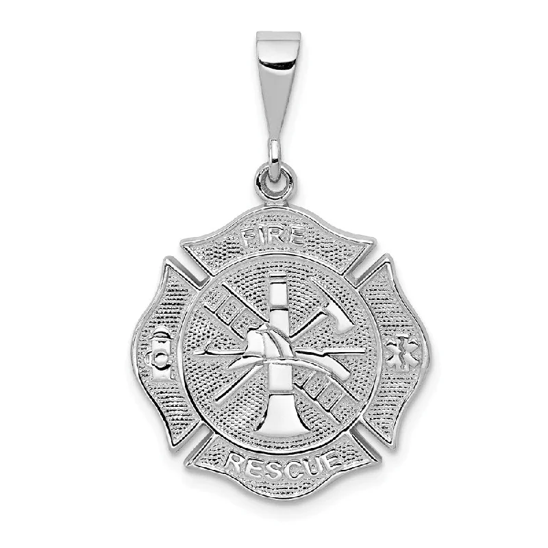 Animal - Shaped Pendants in Sterling Silver14k White Gold Textured Fire Rescue Shield Pendant