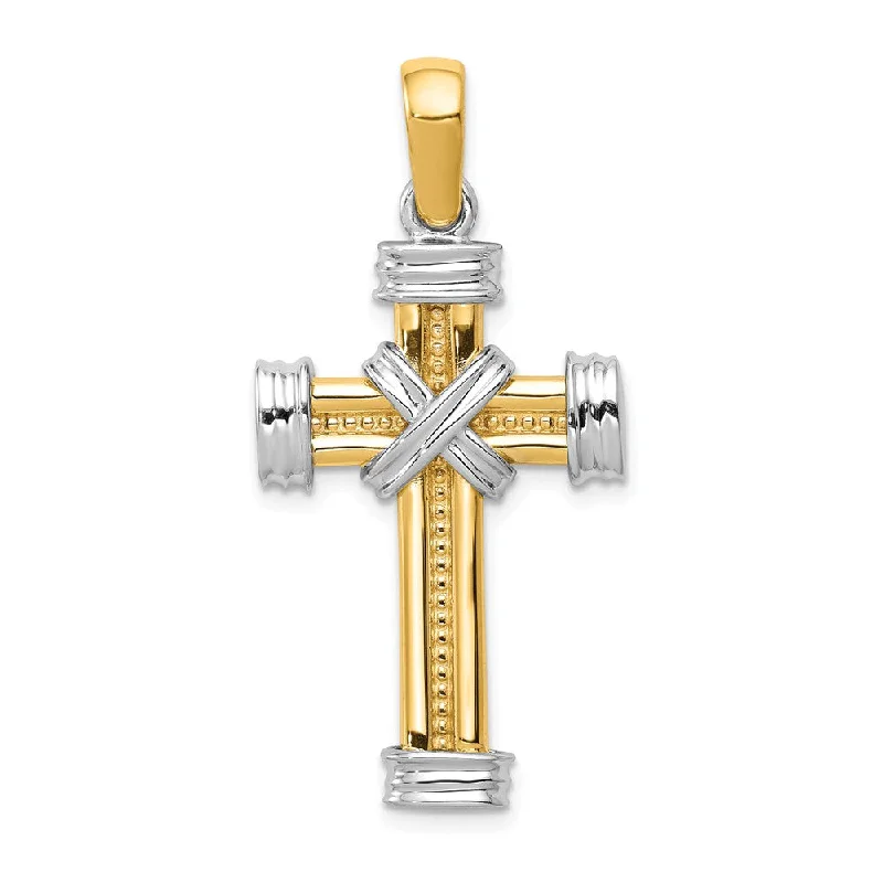 Gemstone - Encrusted Pendants with a Sparkling Centerpiece14k Yellow and White Gold Two Tone Rope Cross Pendant