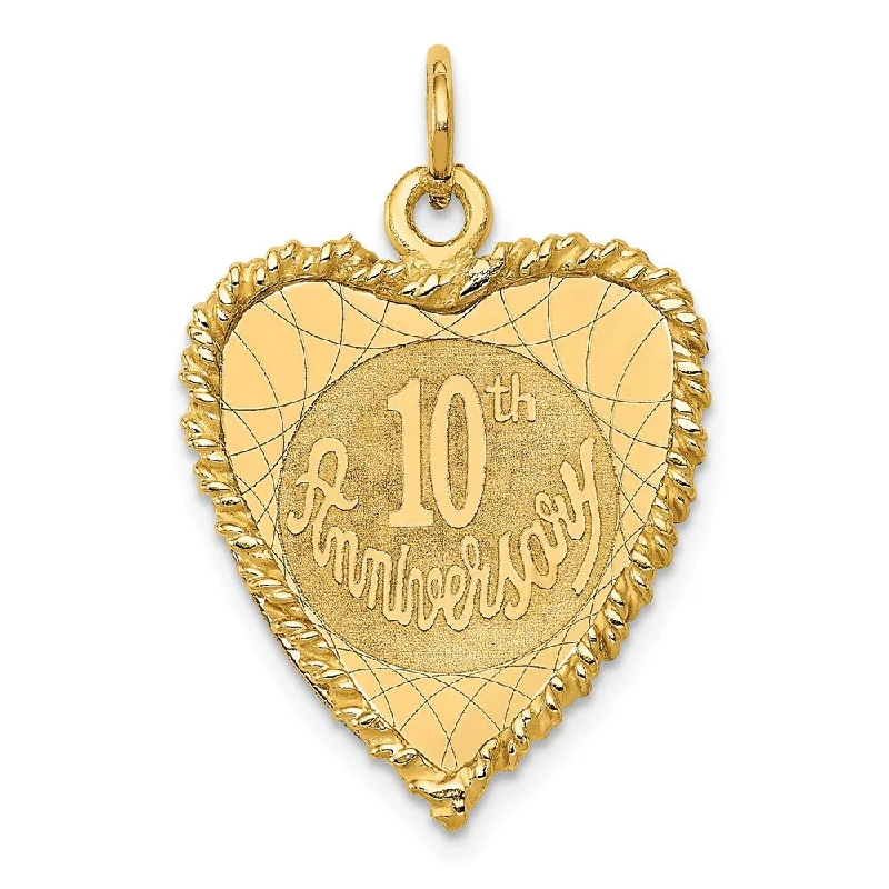 Charm Pendants with Multiple Small Decorative Elements14k Yellow Gold 10th Anniversary Rope Heart Charm or Pendant, 19mm