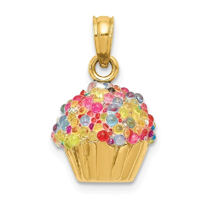 Initial Letter Pendants for a Personalized Touch14k Yellow Gold 3D Bead Icing Cupcake Pendant