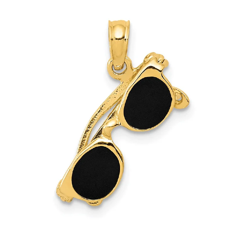 Gemstone - Encrusted Pendants with a Sparkling Centerpiece14k Yellow Gold 3D Black Enameled Moveable Sunglasses Pendant