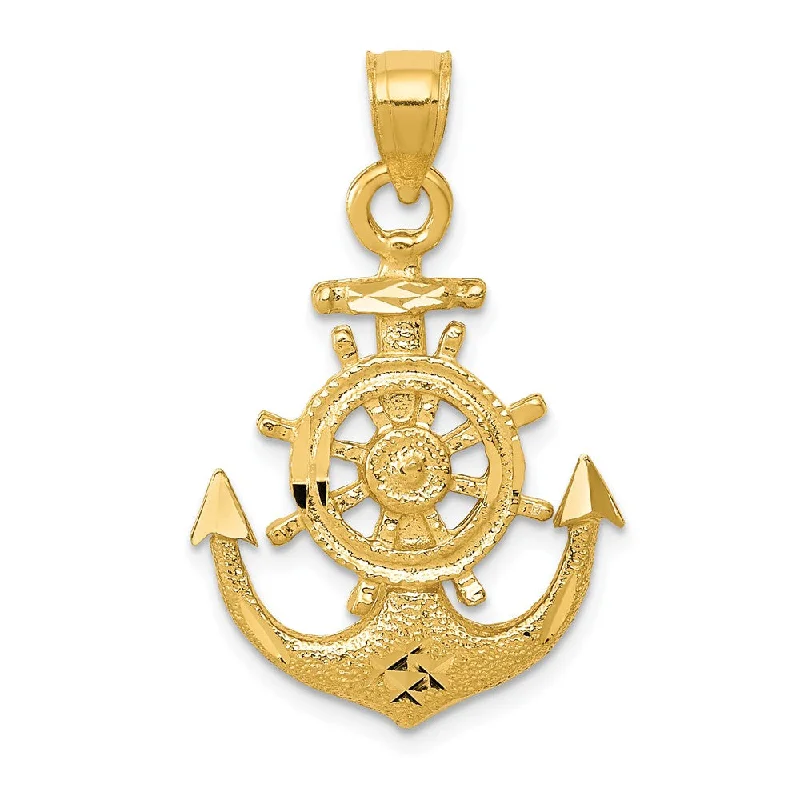 Initial Letter Pendants for a Personalized Touch14k Yellow Gold Anchor and Ships Wheel Pendant, 19 x 29mm