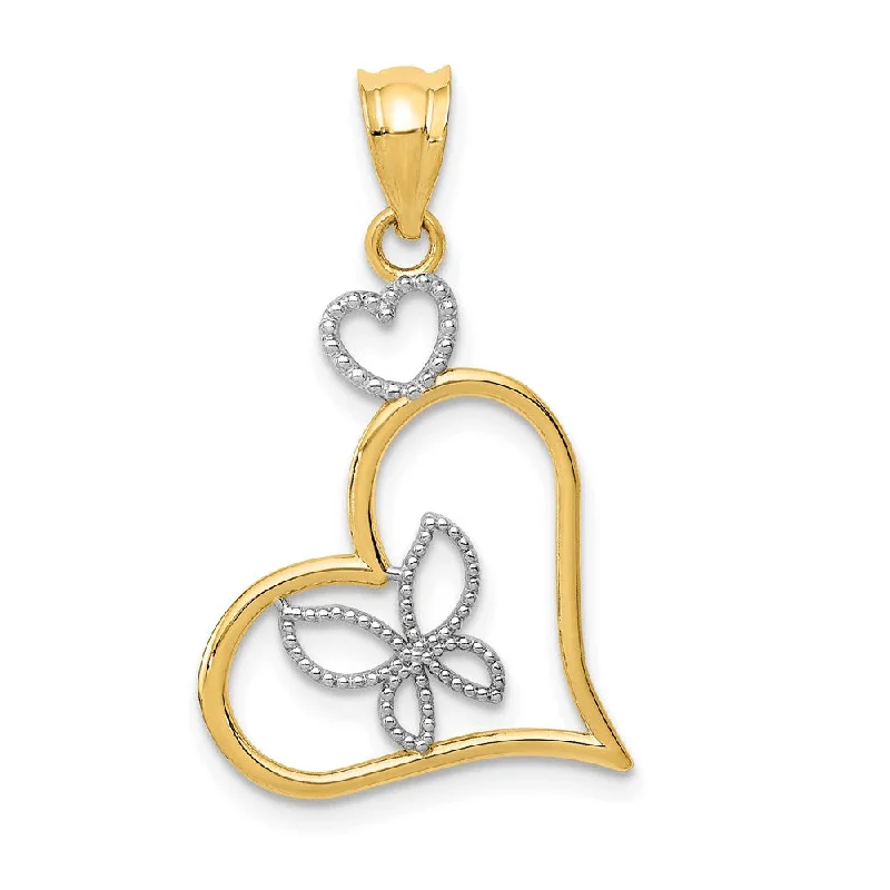 Charm Pendants with Multiple Small Decorative Elements14k Yellow Gold and Rhodium Heart Pendant, 18mm