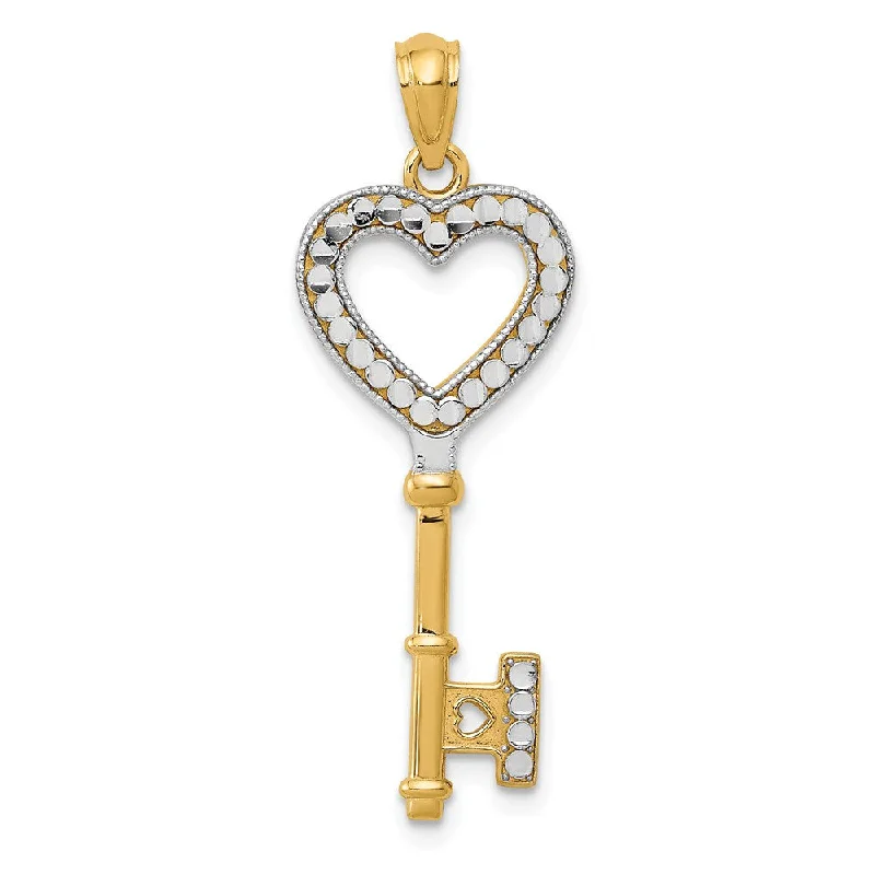 Initial Letter Pendants for a Personalized Touch14k Yellow Gold and White Rhodium Heart Key Pendant, 12mm