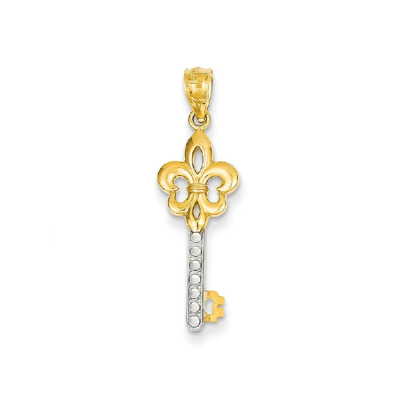 Initial Letter Pendants for a Personalized Touch14k Yellow Gold and White Rhodium Plated Fleur De Lis Key Pendant, 8mm