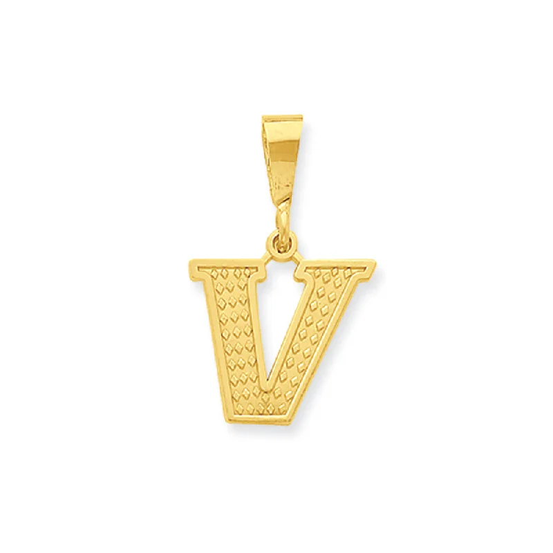 Charm Pendants with Multiple Small Decorative Elements14k Yellow Gold, Ashley Collection, Textured Initial V Pendant