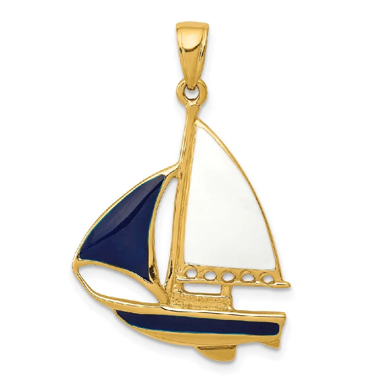 Initial Letter Pendants for a Personalized Touch14k Yellow Gold, Blue and White Enameled 2D Sailboat Pendant