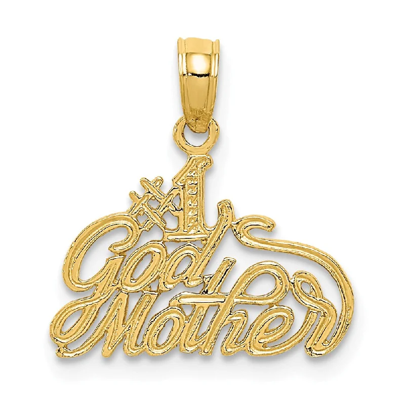 Religious Pendants with Cross or Star of David Designs14k Yellow Gold Cursive #1 Godmother Pendant, 16mm