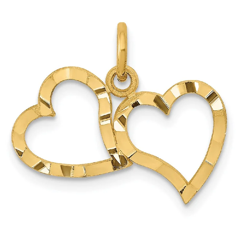 Religious Pendants with Cross or Star of David Designs14k Yellow Gold Diamond Cut Double Heart Charm