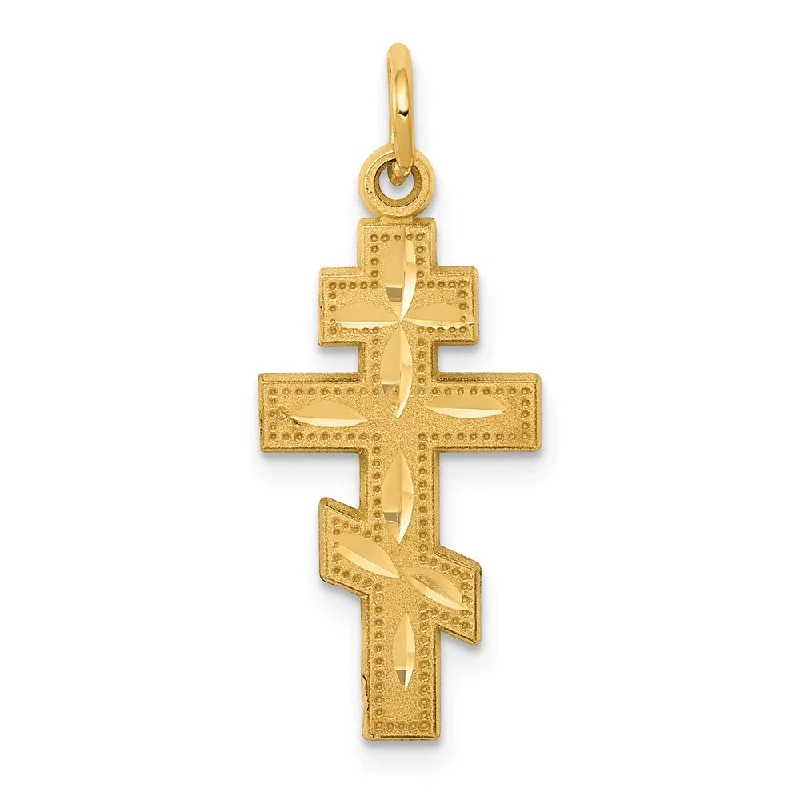 Charm Pendants with Multiple Small Decorative Elements14k Yellow Gold, Diamond Cut Eastern Orthodox Cross Charm, 12 x 25mm