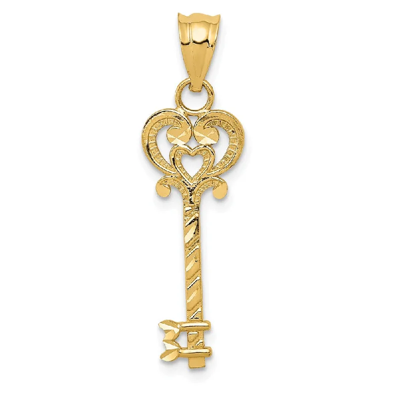 Religious Pendants with Cross or Star of David Designs14k Yellow Gold Diamond Cut Key Pendant, 8mm