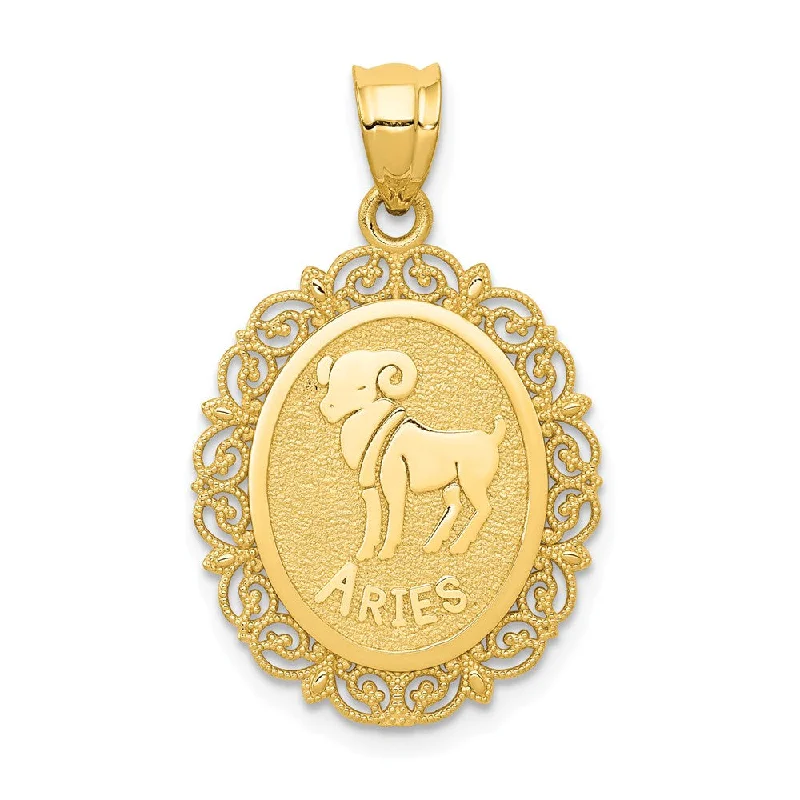 Animal - Shaped Pendants in Sterling Silver14k Yellow Gold Filigree Oval Aries the Ram Zodiac Pendant, 20mm