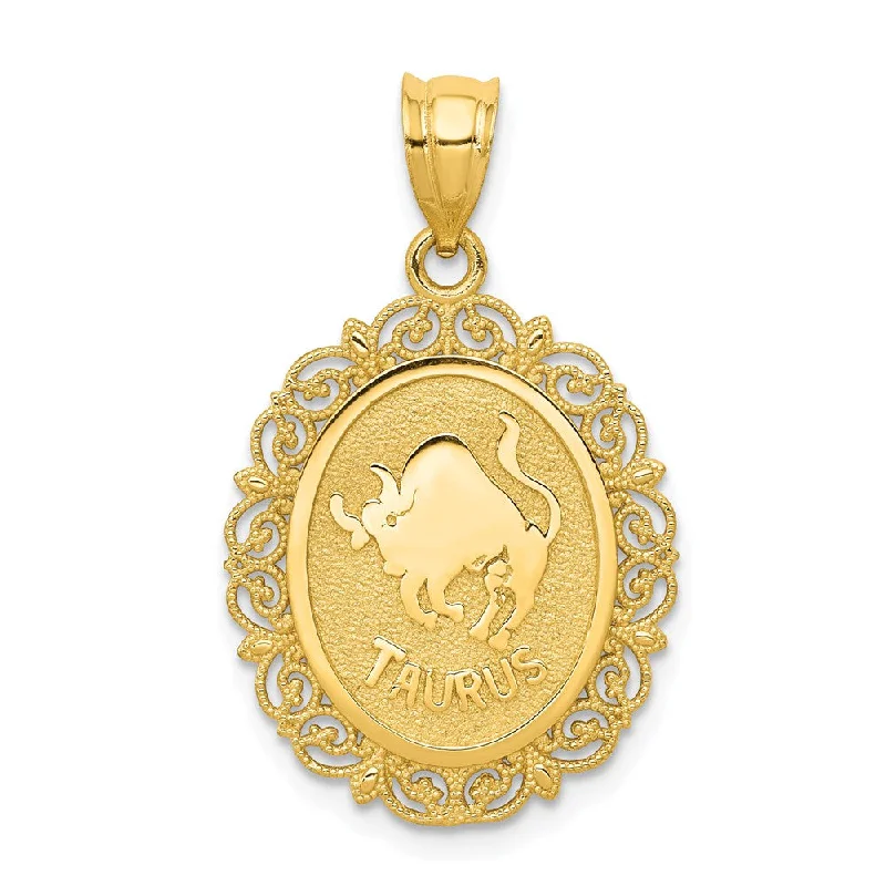 Religious Pendants with Cross or Star of David Designs14k Yellow Gold Filigree Oval Taurus the Bull Zodiac Pendant, 20mm