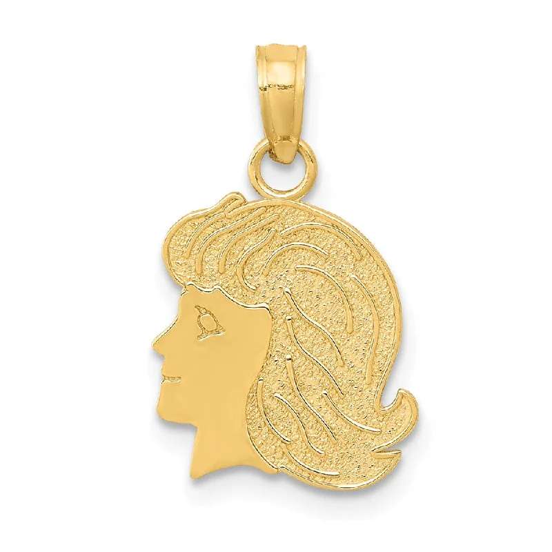 Animal - Shaped Pendants in Sterling Silver14k Yellow Gold Flat Profile Girl Head Pendant, 12mm (7/16 inch)