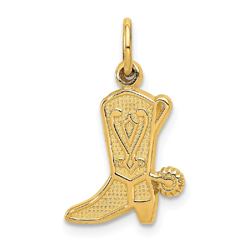 Charm Pendants with Multiple Small Decorative Elements14k Yellow Gold Flat Textured Cowboy Boot with Spur Charm