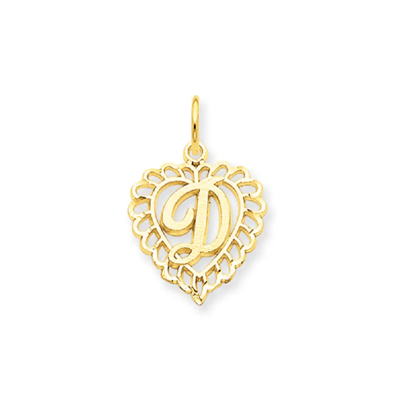 Gemstone - Encrusted Pendants with a Sparkling Centerpiece14k Yellow Gold, Grace Collection, Satin Heart Initial D Pendant, 15mm