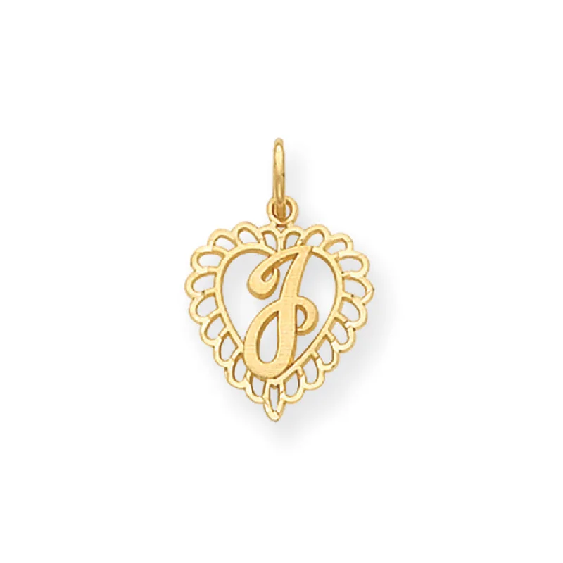 Religious Pendants with Cross or Star of David Designs14k Yellow Gold, Grace Collection, Satin Heart Initial J Pendant, 15mm