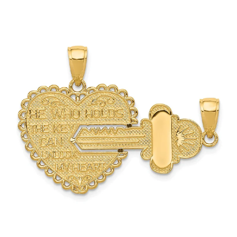 Charm Pendants with Multiple Small Decorative Elements14k Yellow Gold Heart and Key Set of 2 Pendants, 39mm