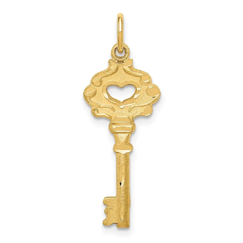 Charm Pendants with Multiple Small Decorative Elements14k Yellow Gold Heart Cutout Key Charm