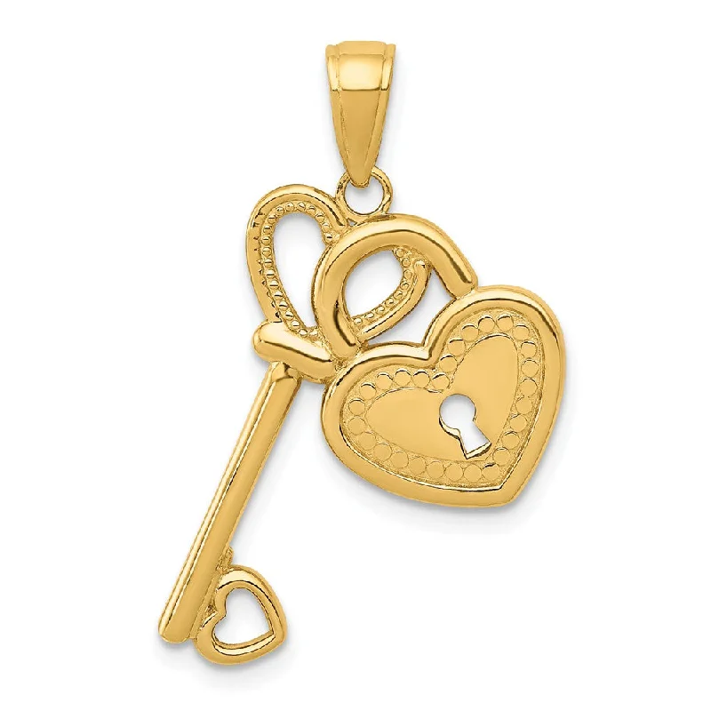 Gemstone - Encrusted Pendants with a Sparkling Centerpiece14k Yellow Gold Heart Key and Lock Pendant, 17mm