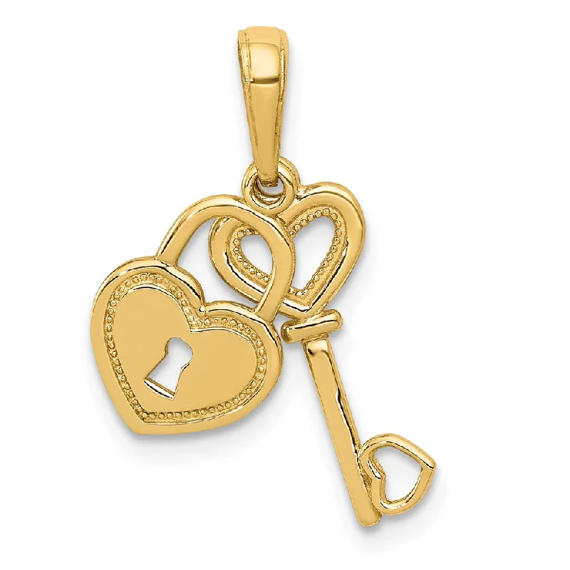 Religious Pendants with Cross or Star of David Designs14k Yellow Gold Key and Heart Shaped Lock Pendant, 8mm