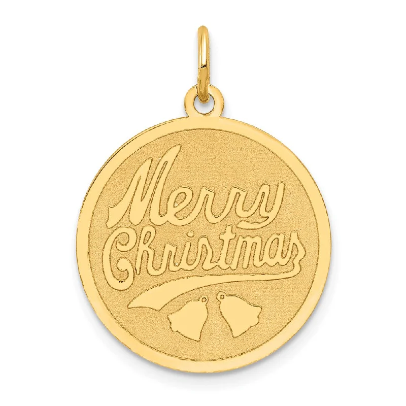 Gemstone - Encrusted Pendants with a Sparkling Centerpiece14k Yellow Gold, Merry Christmas Round Disc Charm, 19mm (3/4 inch)